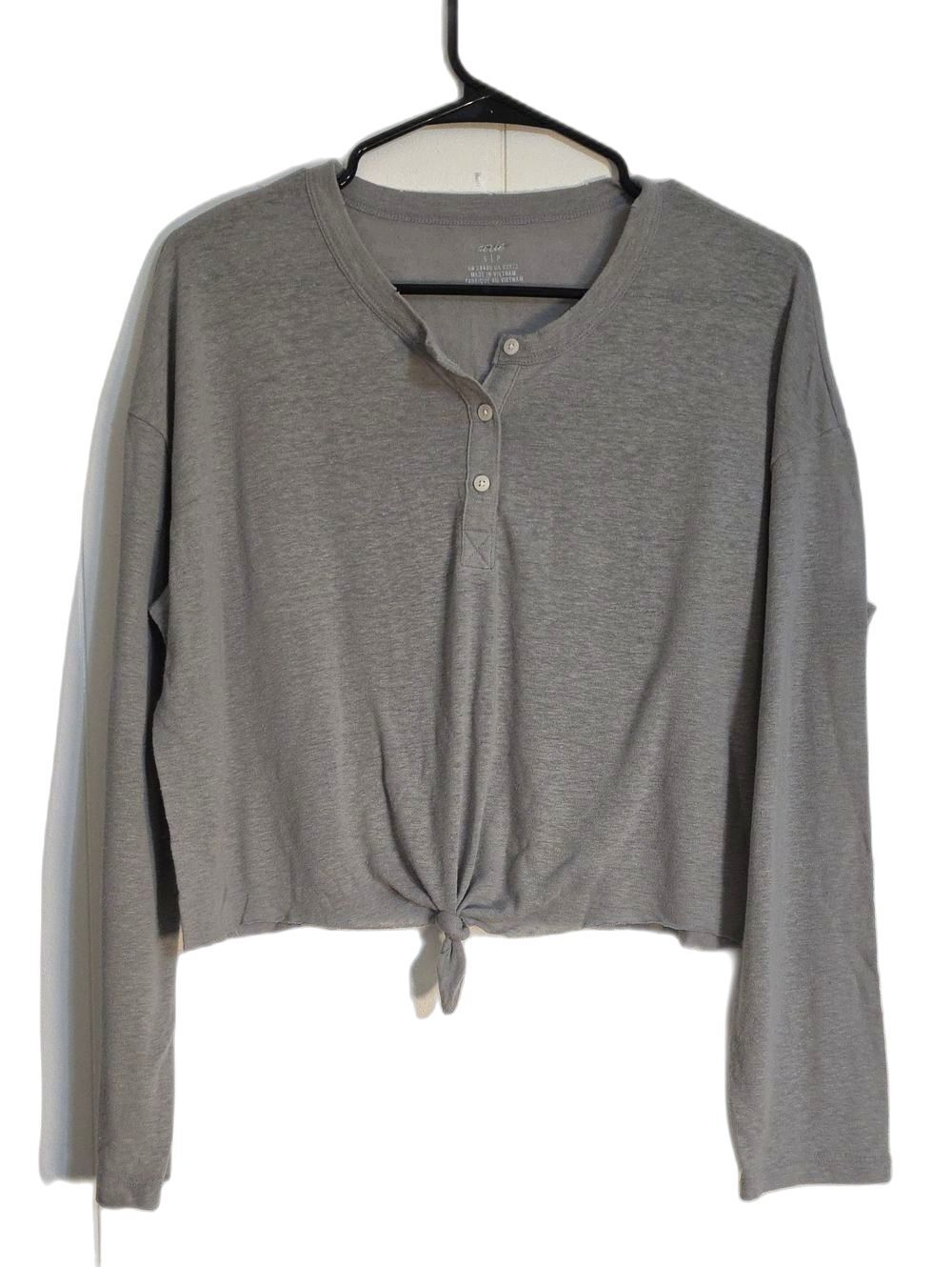 aerie Gray Long-Sleeve Henley Tie-Front Top